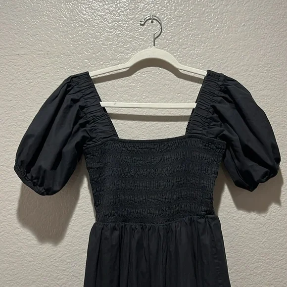 Forever 21 Tiered Puff-Sleeve Midi Dress Black Size Small Cottage Core Boho‎ - Picture 8 of 13